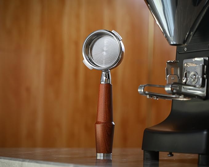 58mm Bottomless Portafilter For Gaggia Classic Pro, E24, GT and Evo Models Rosewood Handle Naked Porta Filter 58 mm & 18-21 Gram Filter Basket Included
