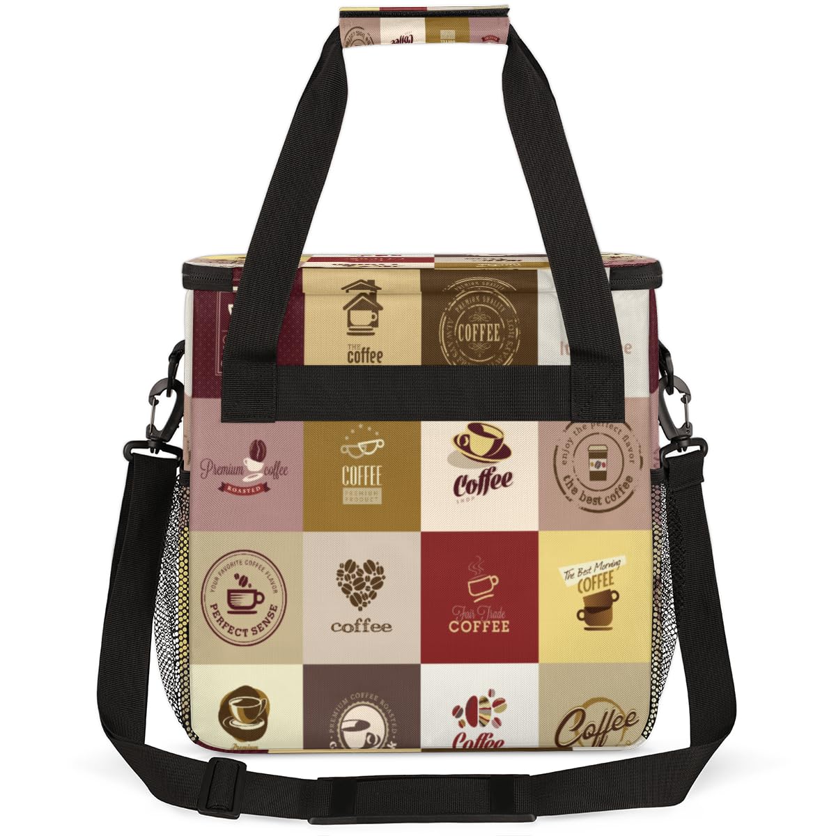 FengQuGou Set of Coffee Icons Maker Carring Bag Travel Carrying Storage Tote Compatible with Keurig K-Mini or Plus Portable Single Serve Brewer Case Pockets for K-cup Pods