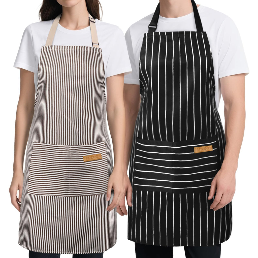 Cardkiss 2 Pack Kitchen Cooking Aprons, Soft Aprons for Women Men with 2 Pockets Chef Apron with Adjustable Neck Strap and Long Tie