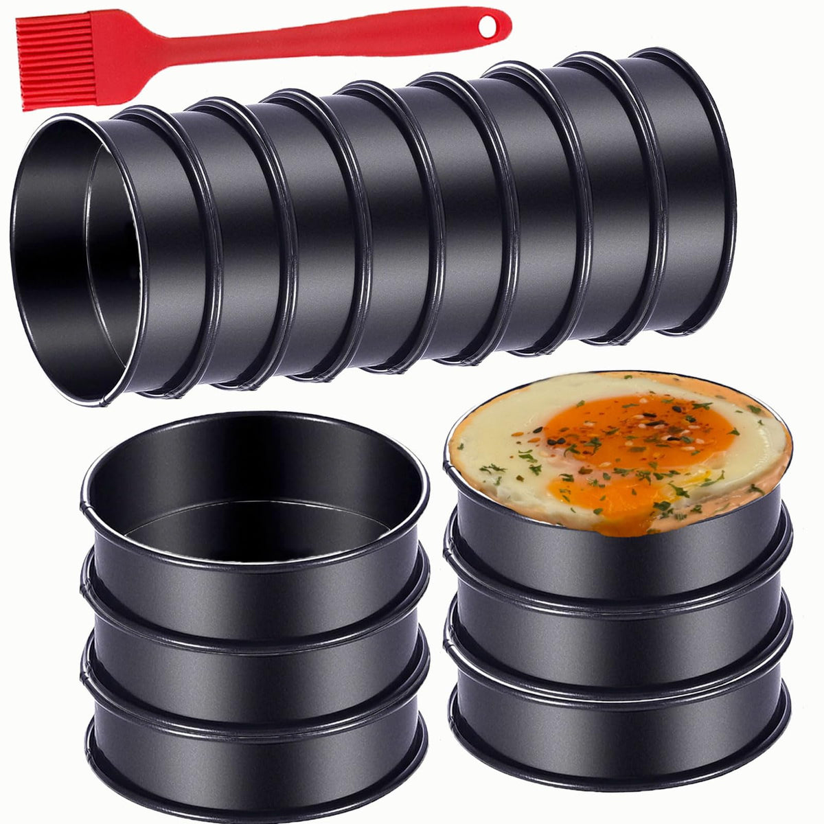 DATANYA 8Pack Crumpet Rings NONSTICK English Muffin Ring 4 Inch - Stainless Steel Double Rolled Tart Rings Upgraded Round Metal Cooking Pastry Ring Molds for baking