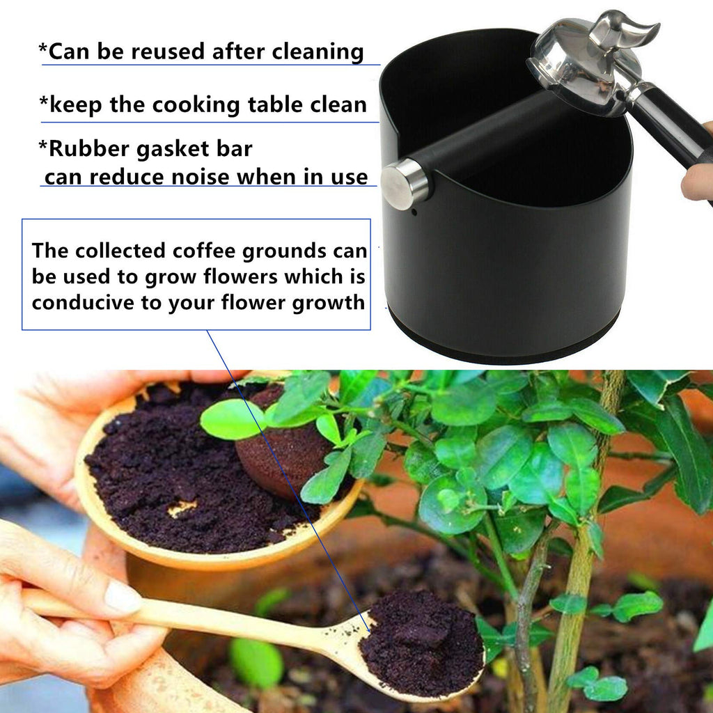 DIBTSA Espresso Knock Box, Stainless Steel Coffee Grounds Knock Box, With Removable Knock Bar and Non-Slip Rubber Base (Black)
