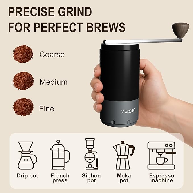 CF WISDOM Portable Conical Burr Coffee Grinder, Dual-Mode Electric & Manual