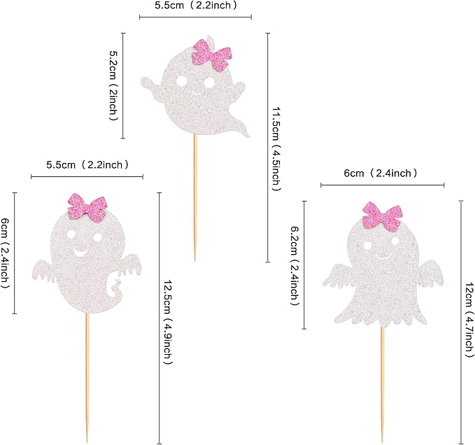 24Pcs Ghost Cupcake Toppers - Pink & White Halloween, Baby Shower, Ghost & Gender Reveal Decorations