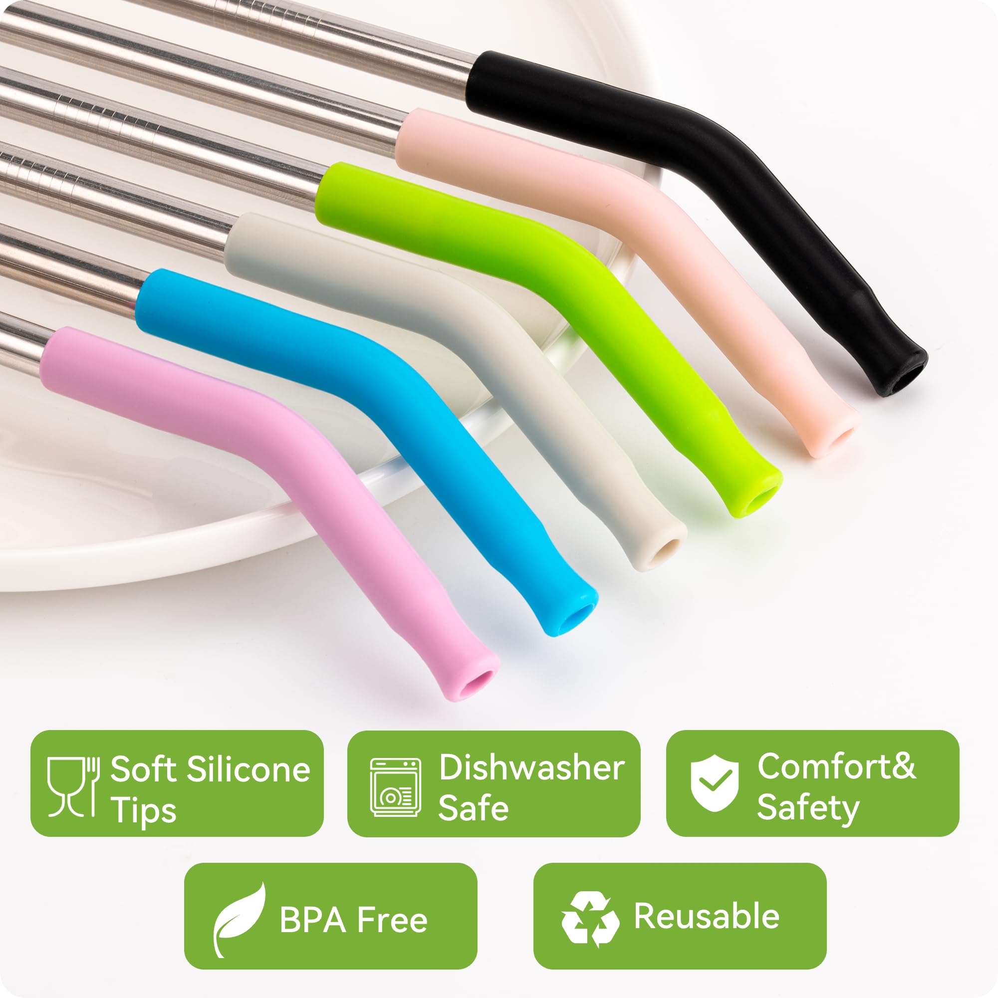 Metal Straws With Silicone Tip For Stanley Adventure Quencher H2.0 Tumbler 14 oz 20 oz, Short Straw Replacement Stainless Seel Straws Reusable For STANLEY Cups 14oz,20 oz, Dishwasher Safe(Apple Green)
