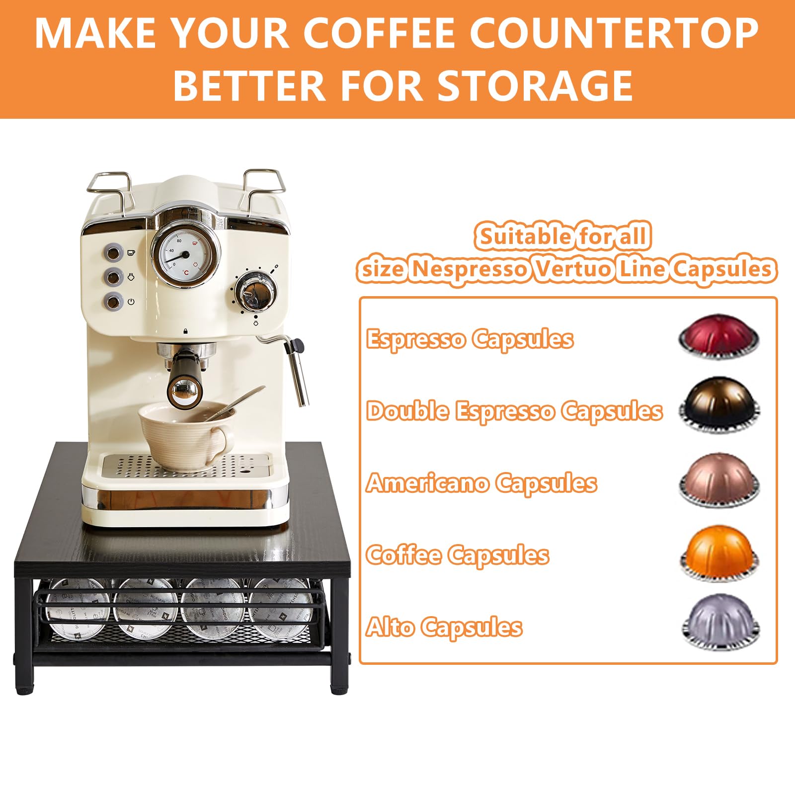 IBUYKE Coffee Pod Drawer Holder for Nespresso Vertuo Pods,Black TCJ101B