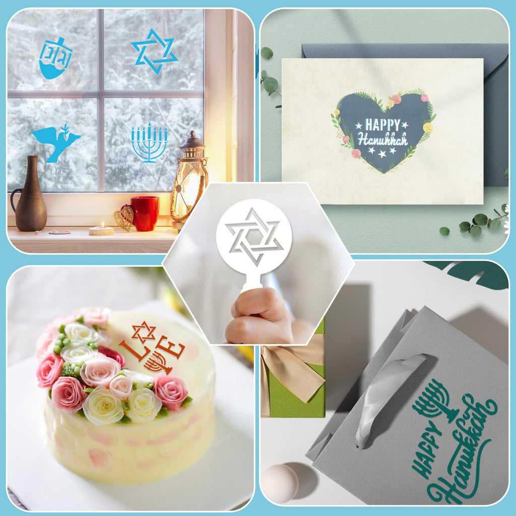 36Pcs Hanukkah Cookie Stencils Reusable Dreidel Menorah for DIY Baking