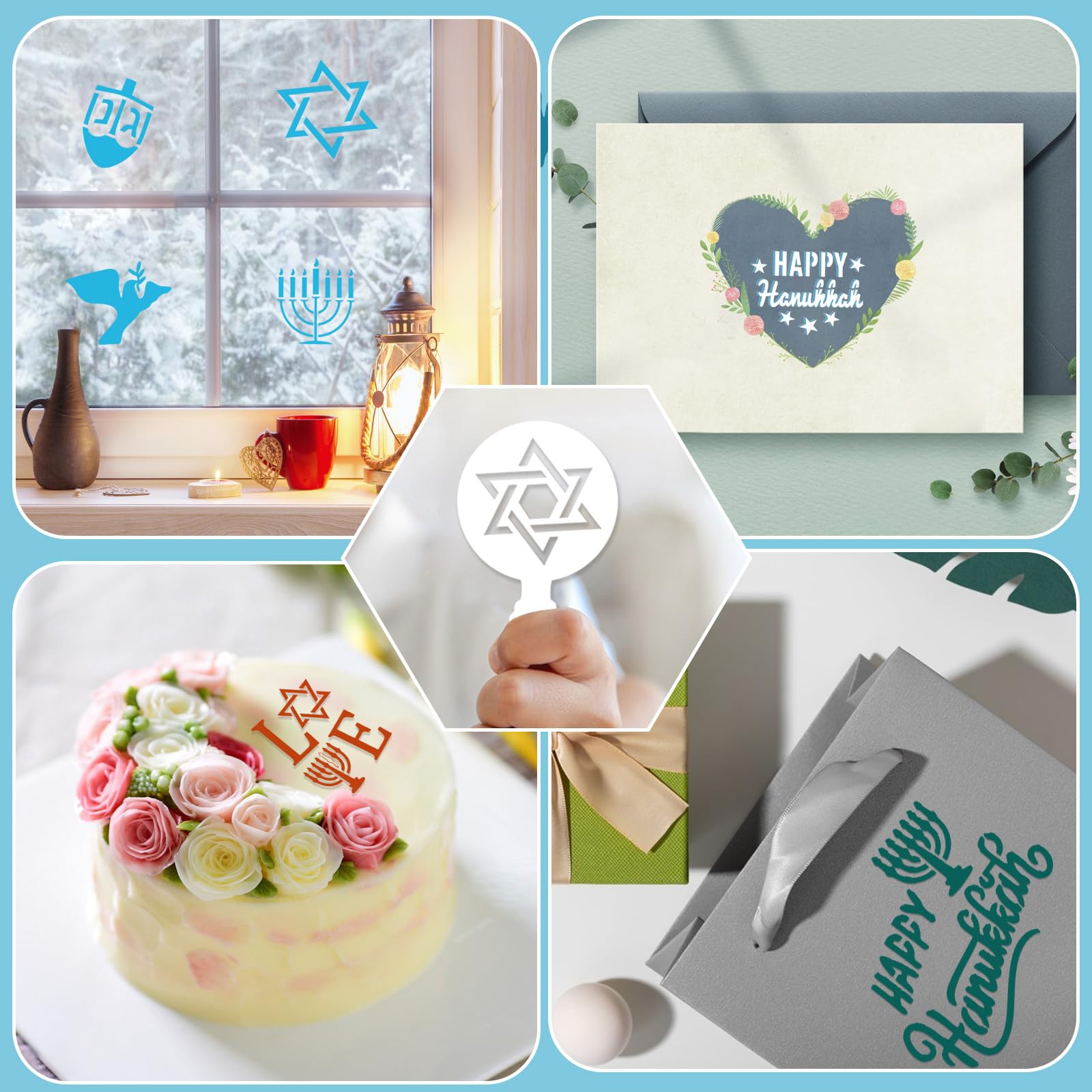36Pcs Hanukkah Cookie Stencils Reusable Dreidel Menorah for DIY Baking