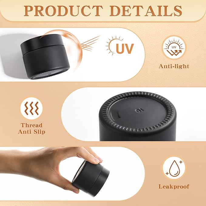 Glass Jars with Lids,Eco-Friendly Cosmetic Containers with Airtight Black Lids & Liners, Multi-Color Options for Cream, Lotion, Body Butter, DIY Skincare Travel Jars (Frosted Black, 2oz)