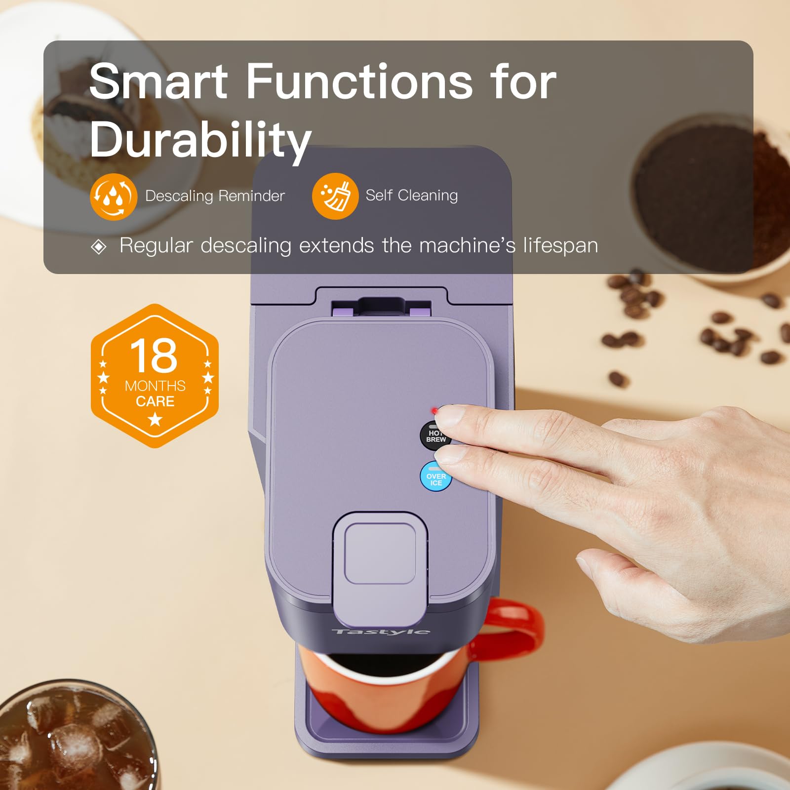 Tastyle Mini Single Serve Hot and Iced Coffee Maker for K Cup and Ground