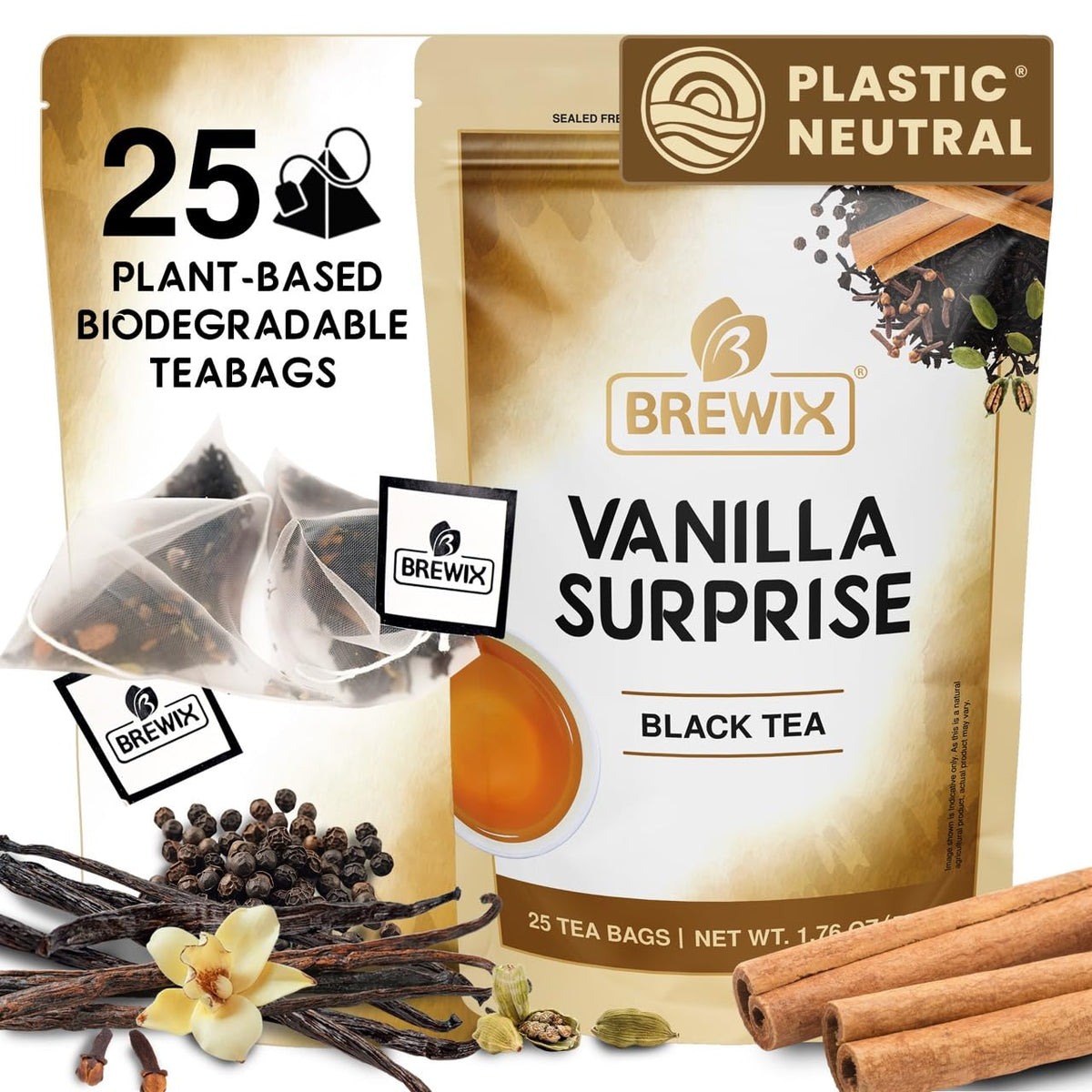 BREWIX, Hibiscus Lychee Tea Bags (25 Plant-Based Tea Bags) Caffeinated Fruit Tea with Real Hibiscus Flowers, Black Tea, Rosehip, Apple, Licorice & Rose | Bright, Fruity & Floral | Hot or Iced