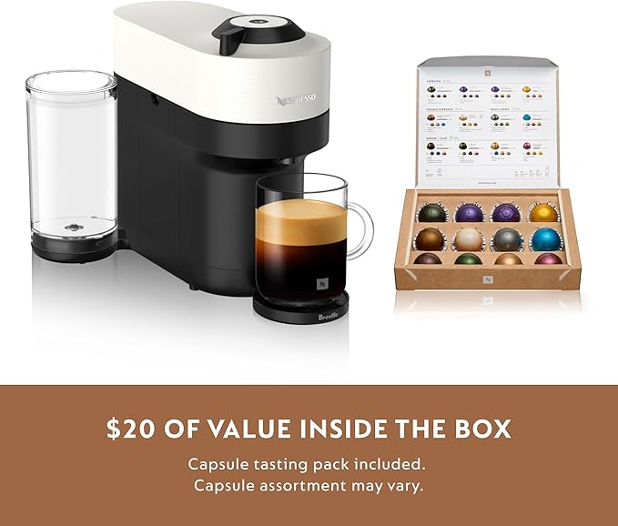 Nespresso Vertuo Pop+ Coffee and Espresso Maker by Breville with Milk Frother, Coconut White