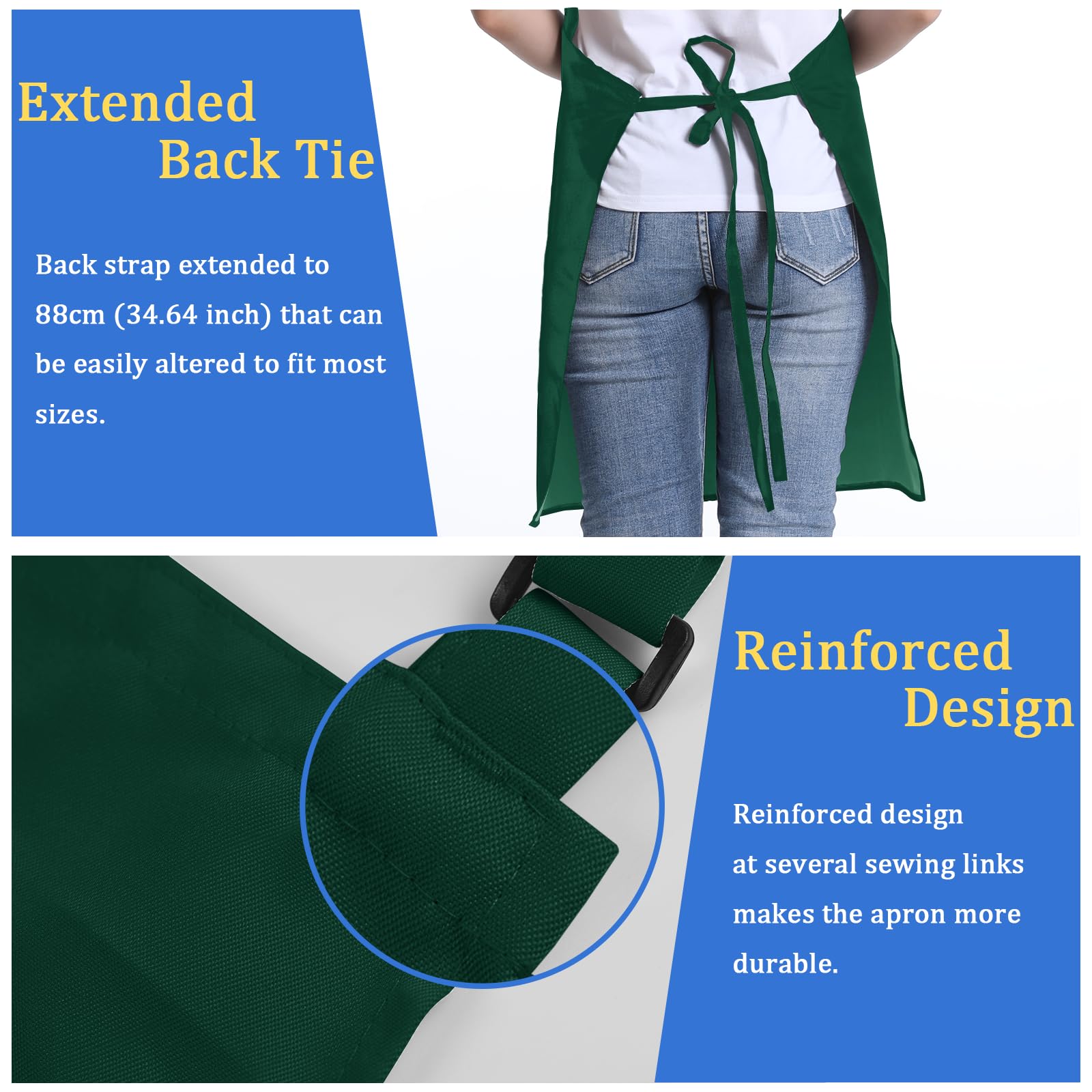 FunChaos 4 Pack Chef Apron, Adjustable Apron with 2 Pockets, Unisex Personalised Apron for Cooking, Kitchen, Restaurant (Green)