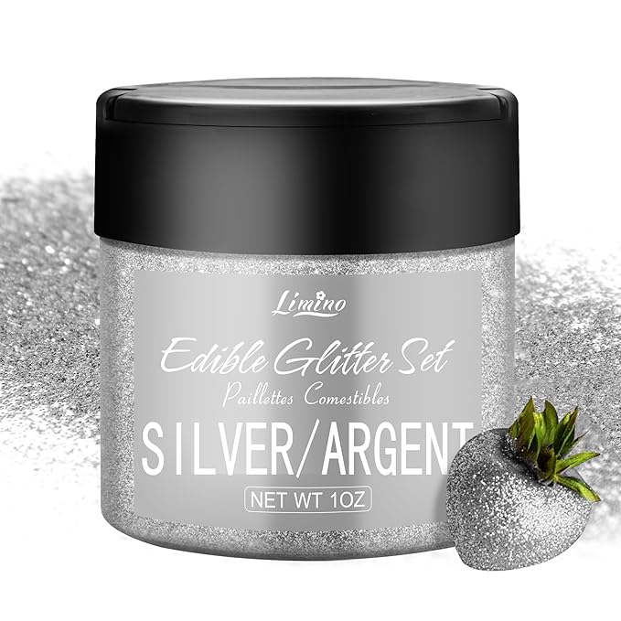 Edible Glitter - 30g Edible Luster Dust Metallic Food Grade Coloring Glitter for Drinks, Baking, Cake Decorating - Edible Dust Powder Shimmer Sprinkle Powder for Icing, Wine, Chocolate, Candy (Silver)