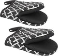 1 Pair Short Oven Mitts, Heat Resistant Silicone Kitchen Mini Oven Mitts for 500 Degrees, Non-Slip Grip Surfaces and Hanging Loop Gloves, Baking Grilling Barbecue Microwave Machine Washable
