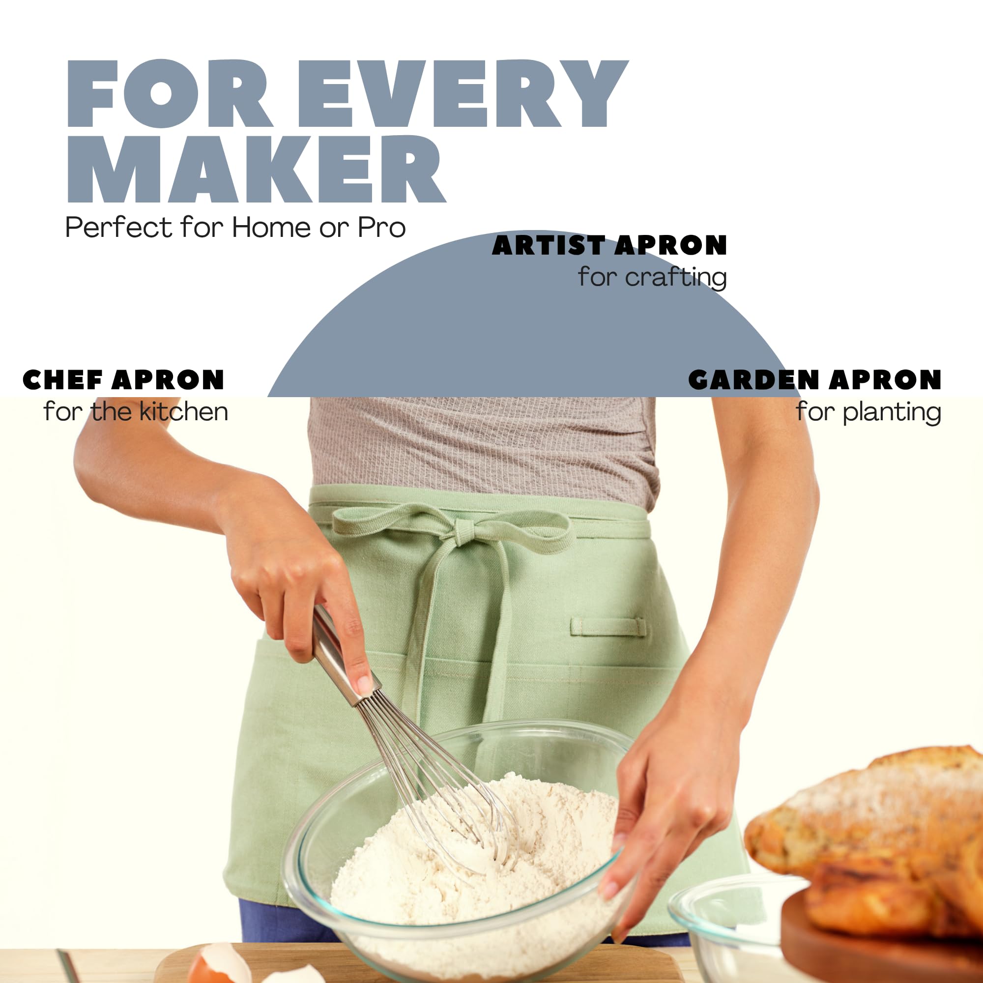MEEMA Chef Waist Aprons for Women with Pockets, Adjustable Cooking Aprons