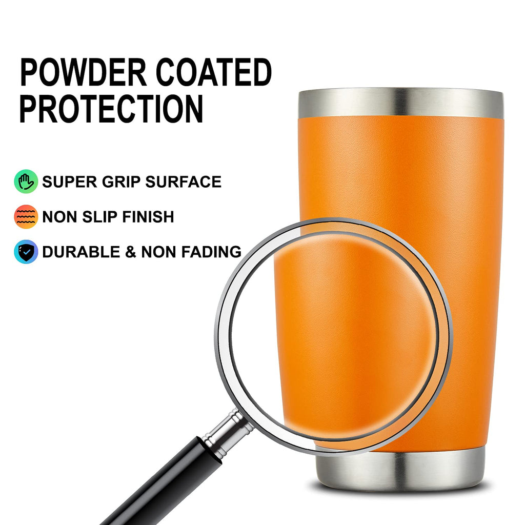 COMOOO 20oz 8 Pack Tumbler Double Wall Vacuum Insulated Coffee Travel Mug Stainless Steel Tumbler Bulk with Lid and Straw Insulated Coffee Cup for Cold & Hot Drinks (Orange, 8 Pack)