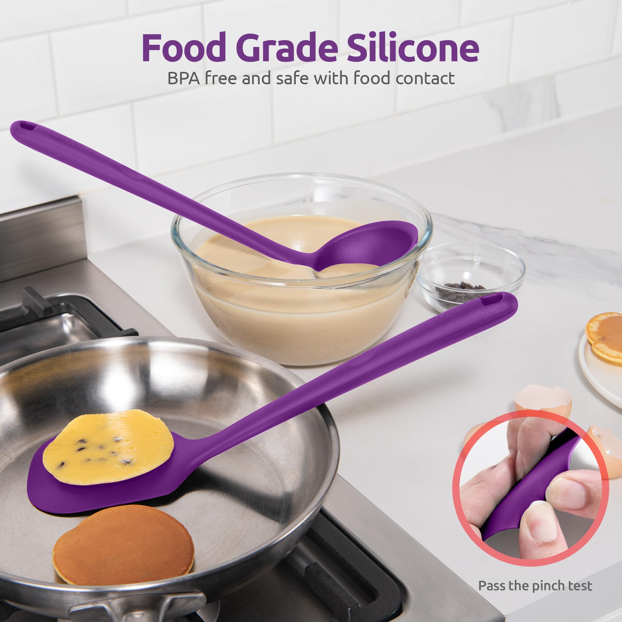 U-Taste Silicone Kitchen Cooking Utensil Set of 5, 13.6" Long, Purple