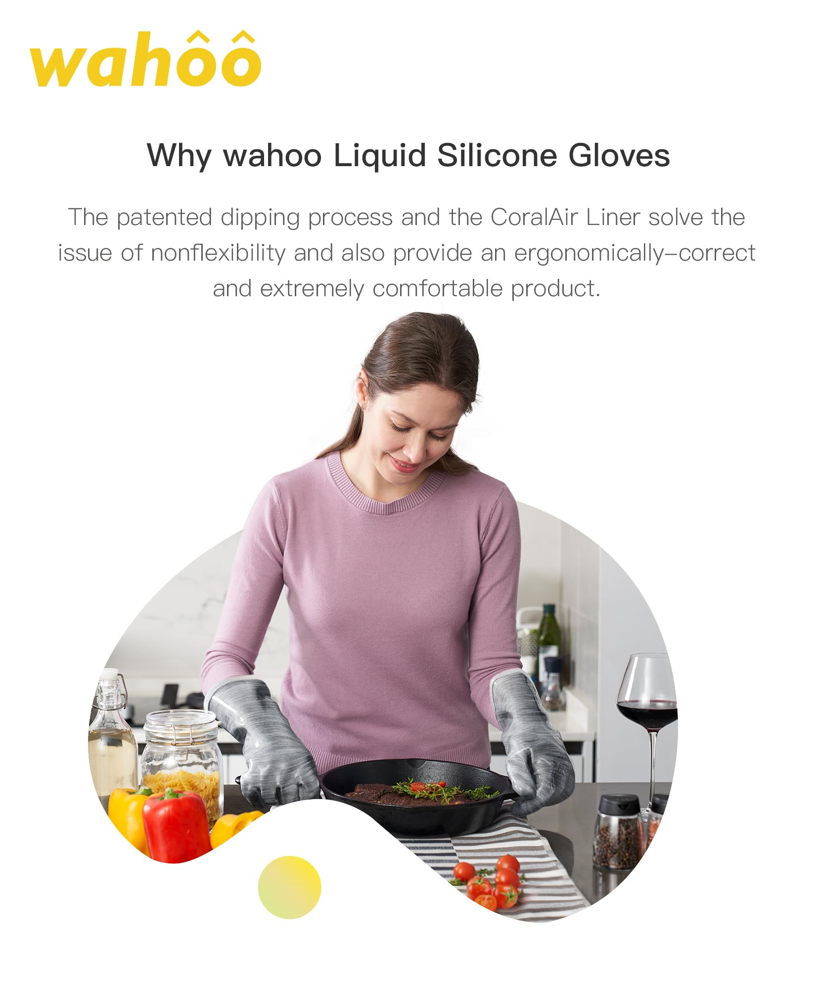 wahoo Liquid Silicone Smoker Oven Gloves, Food-Contact Grade, Heat Resistant Gloves for Cooking, Grilling, Baking, Grey, Medium