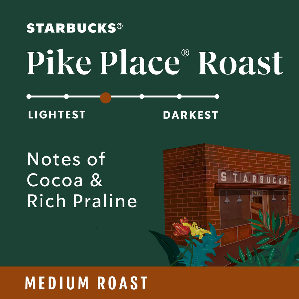 Starbucks Whole Coffee Beans, Medium Roast Hot or Iced Coffee, Pike Place Roast, Six 12 oz Bags