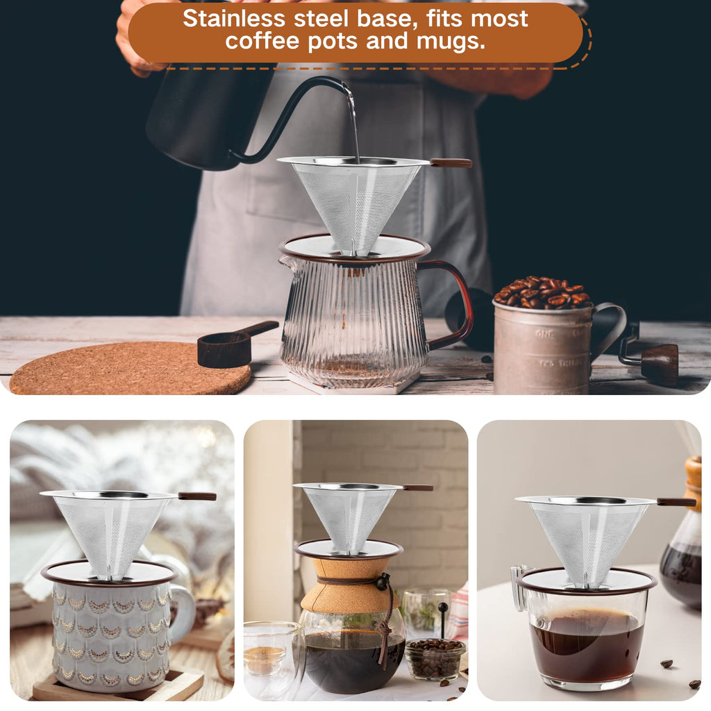 Pour Over Coffee Dripper, Stainless Steel Reusable Cone Filter, 1-2 Cup