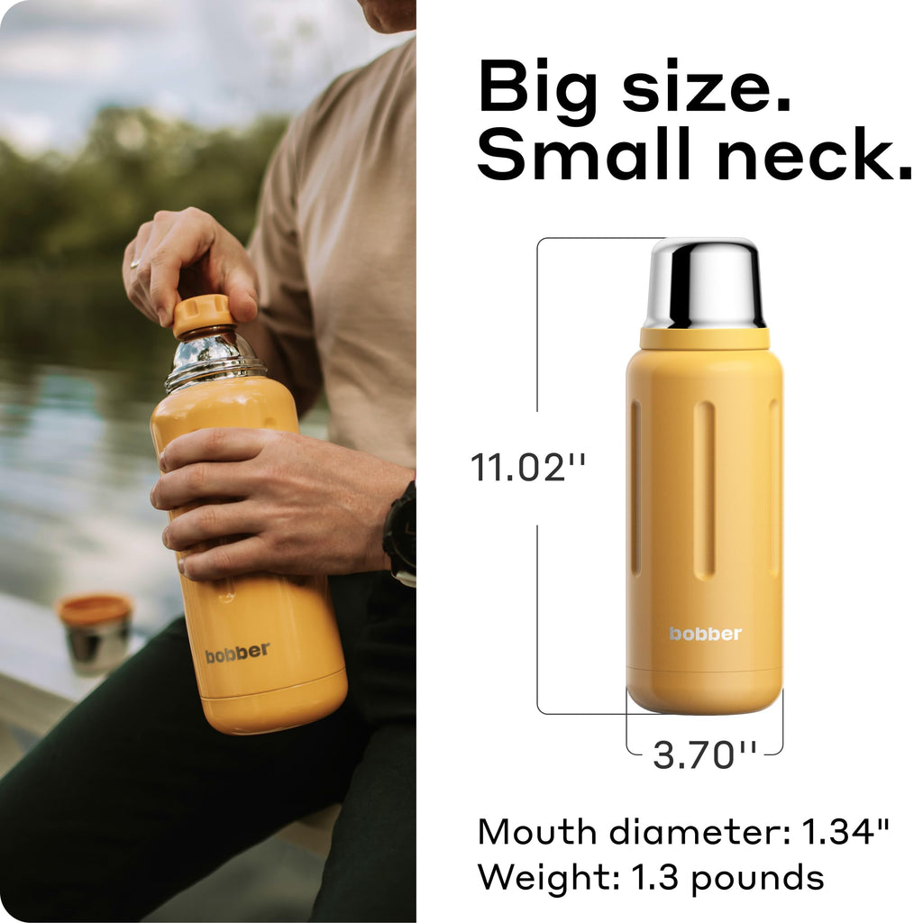 Bobber - 34 oz Vacuum Insulated Stainless Steel Water Bottle with Cup Lid - Dishwasher Safe - Keeps Drinks Hot for 48 Hours and Cold for 72 Hours - Triple Walled Thermo Flask (Ginger Tonic)