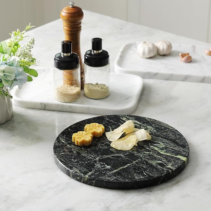 Koville Indian Natural Marble Cutting Board for Kitchen, 11inch Round Hand Crafted Marble Slab for Cheese, Charcuterie, Pastry Board - Wedding Gift, House Warming Gift(Indian Green)