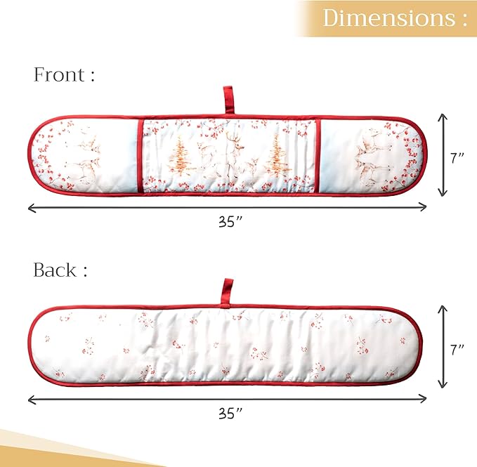 Maison d' Hermine Double Oven Mitt 100% Cotton Heat Resistant Cooking Gloves with Loop, Baking Barbeque, Handling Hot Pan, Fairytale Forest - Thanksgiving/Christmas (7 Inch x 35 Inch)