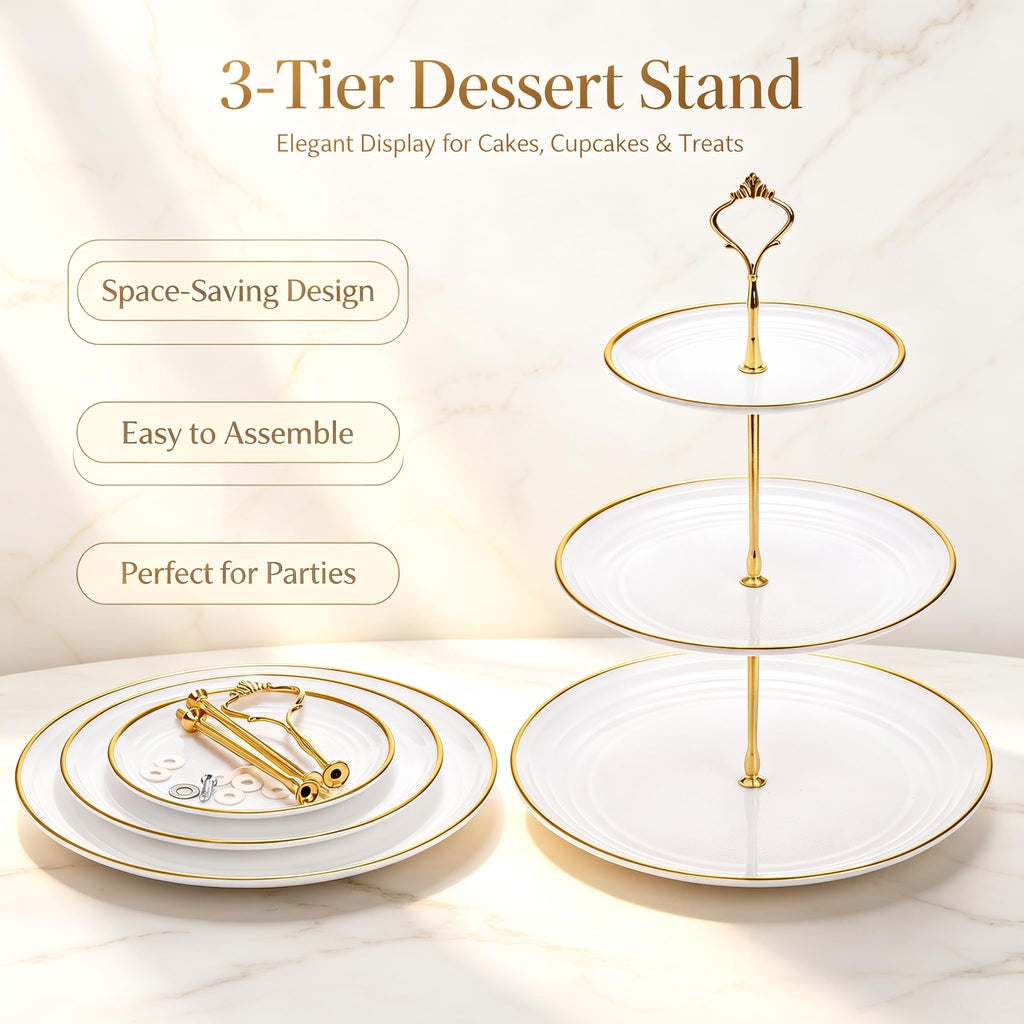 Goaste 3 Pack Tiered Cupcake Stand, Plastic Cupcake Stand Tower, 3 Tier Round Shape Dessert Serving Tray, White Cookie Candy Buffet Stand for Tea Party, Baby Shower, Wedding, Birthday, Christmas