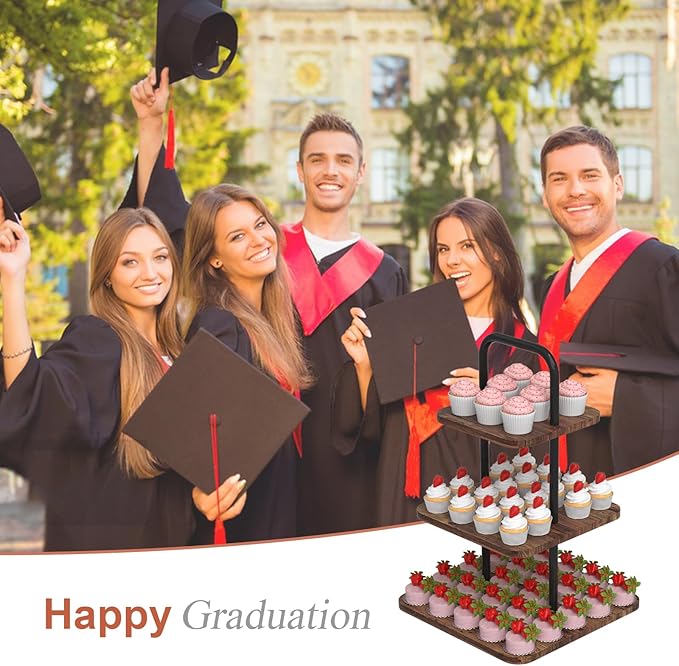 Cupcake Stand, 3-Tier Dessert Stand for 32 Cupcakes, Wood & Metal Tower Display Premium Holder Dessert Tree Tower for Wedding Graduation Birthday Christmas Party, Serving Tray