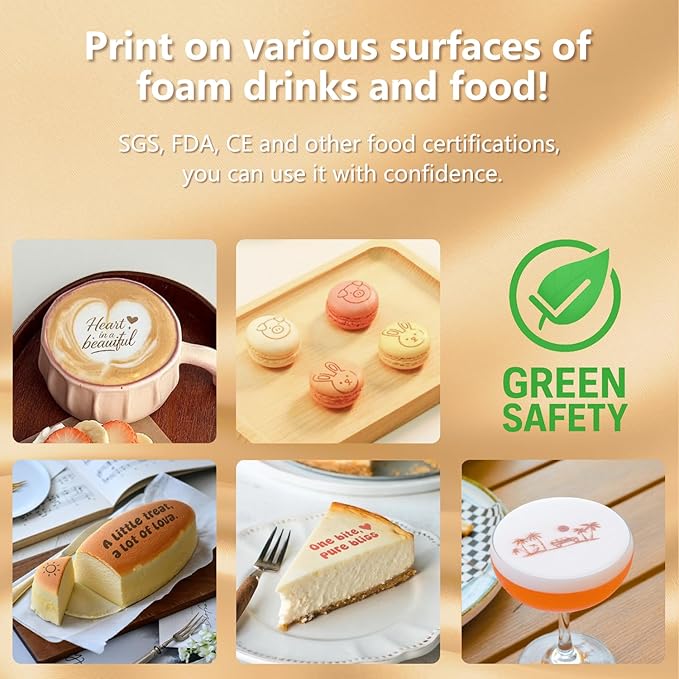 Handheld Food PrintPen for Barista Portable Mini Coffee PrintPen Latte Art Macaron Cookie DIY Design, Bluetooth 4.2-1PCS Red Color