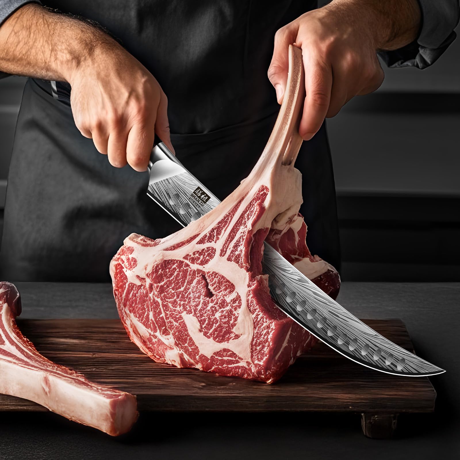 SHAN ZU Butcher Knife in High Carbon Powder Steel, 12 Inch Brisket Knife for Meat Cutting, Carving and Slicing Knives with Ergonomic Pakkawood Handle, Ultra Sharp Meat Breaking Knives