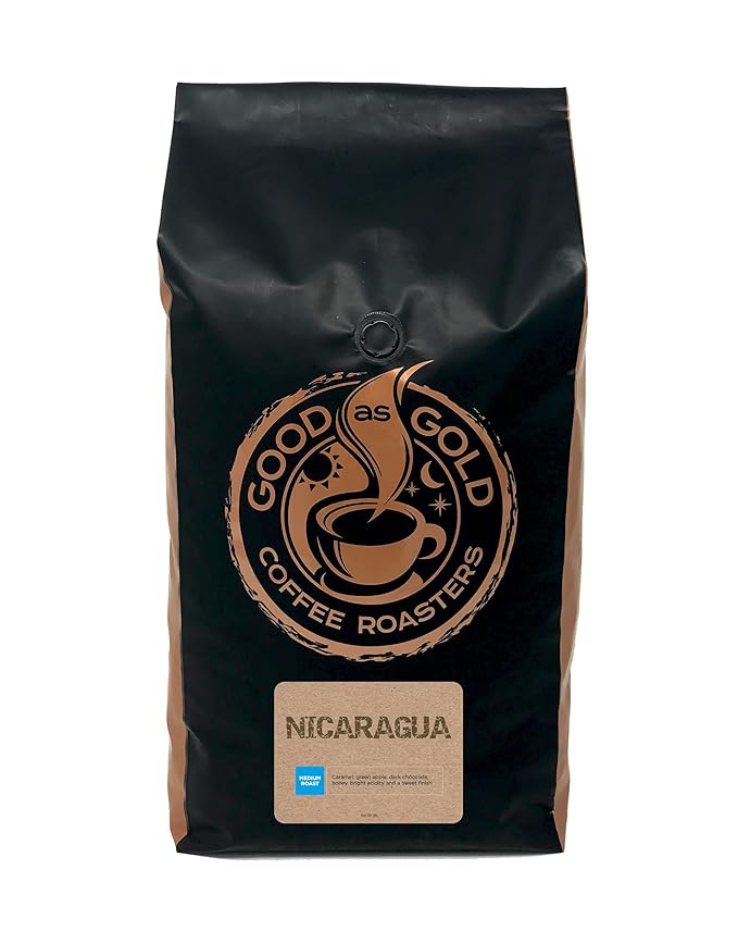 Nicaragua Coffee Beans (5 LBS), Medium Roast, Good As Gold Coffee Roasters