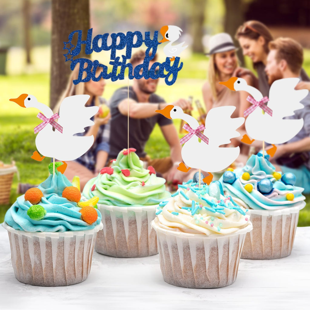 12PCS Silly Goose Cupcake Toppers, Funny Goose Birthday Decorations Silly Goose Baby Shower Theme Decorations Party Supplies for Baby Boy Girls Birthday Party Supplies
