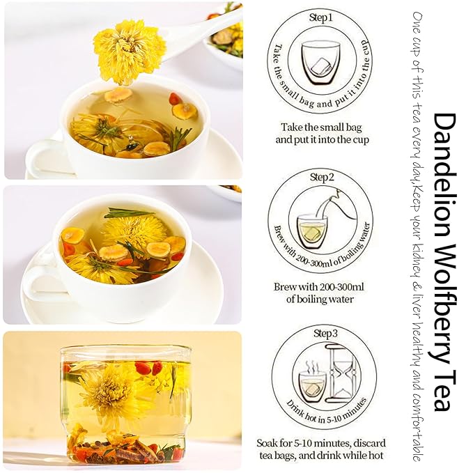 Dandelion Wolfberry Tea - Kidneys & Liver Health Tea, Seven Herbal Ingredients Natural Blend, Dandelion Chinese Wolfberry Tea Bags Organic 120g/12PC (2Bag(24Pcs))