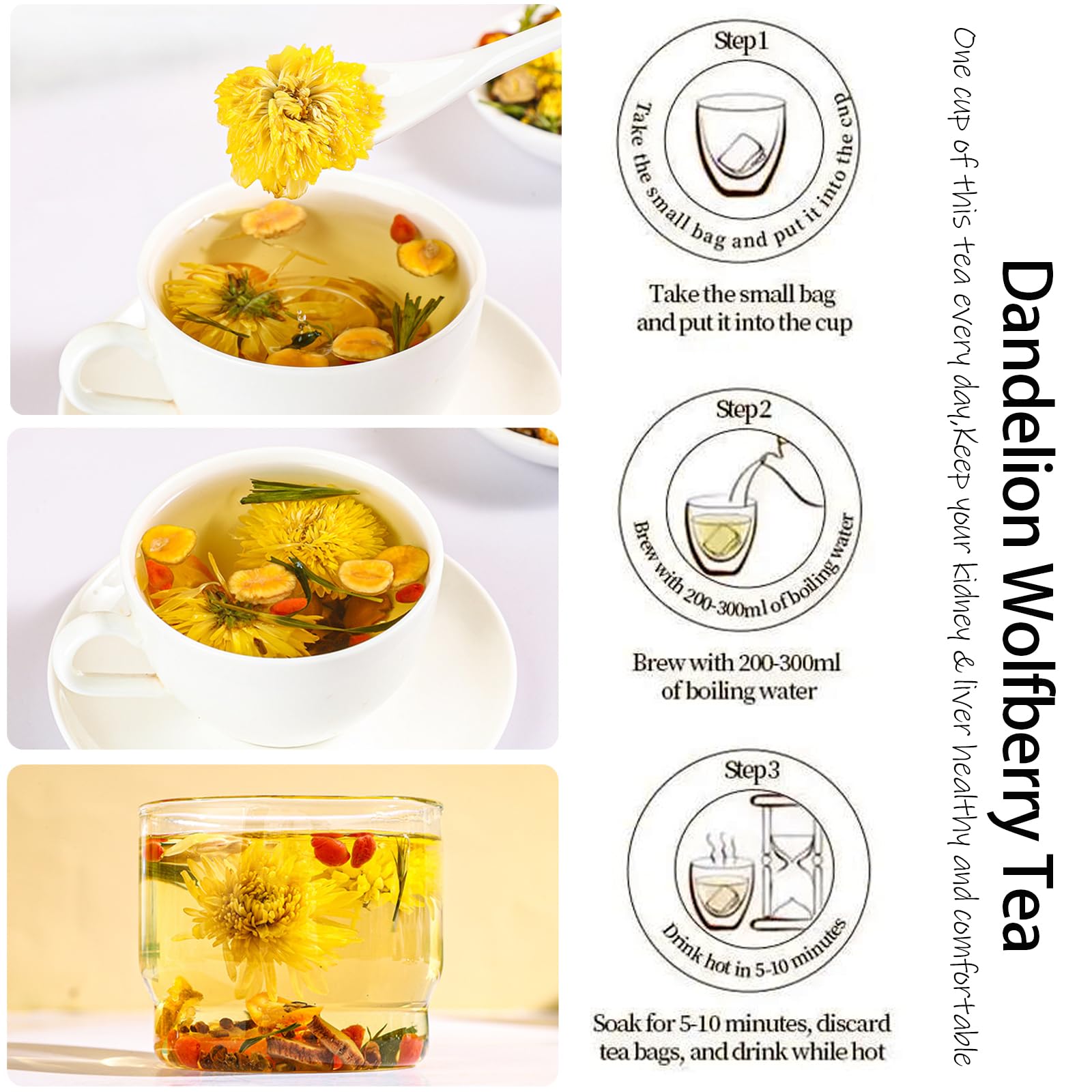 Dandelion Wolfberry Tea - Kidneys & Liver Health Tea, Seven Herbal Ingredients Natural Blend, Dandelion Herbal Tea Bags Organic 120g/12PC (1Bag(12Pcs))
