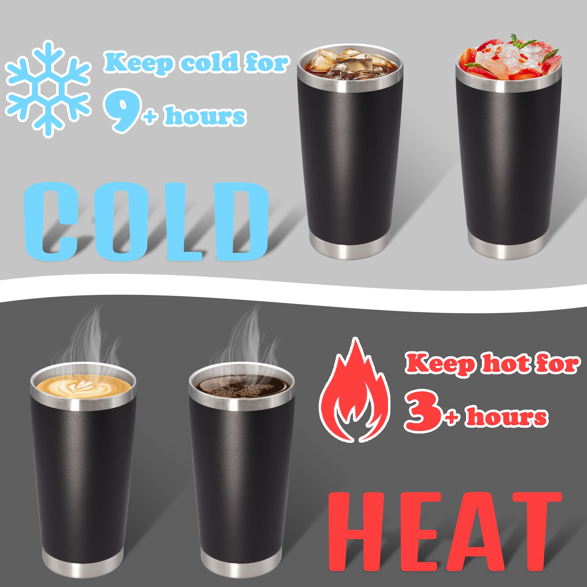 20 oz Tumbler Insulated Tumblers Stainless Steel Coffee Mug,Black 12PCS