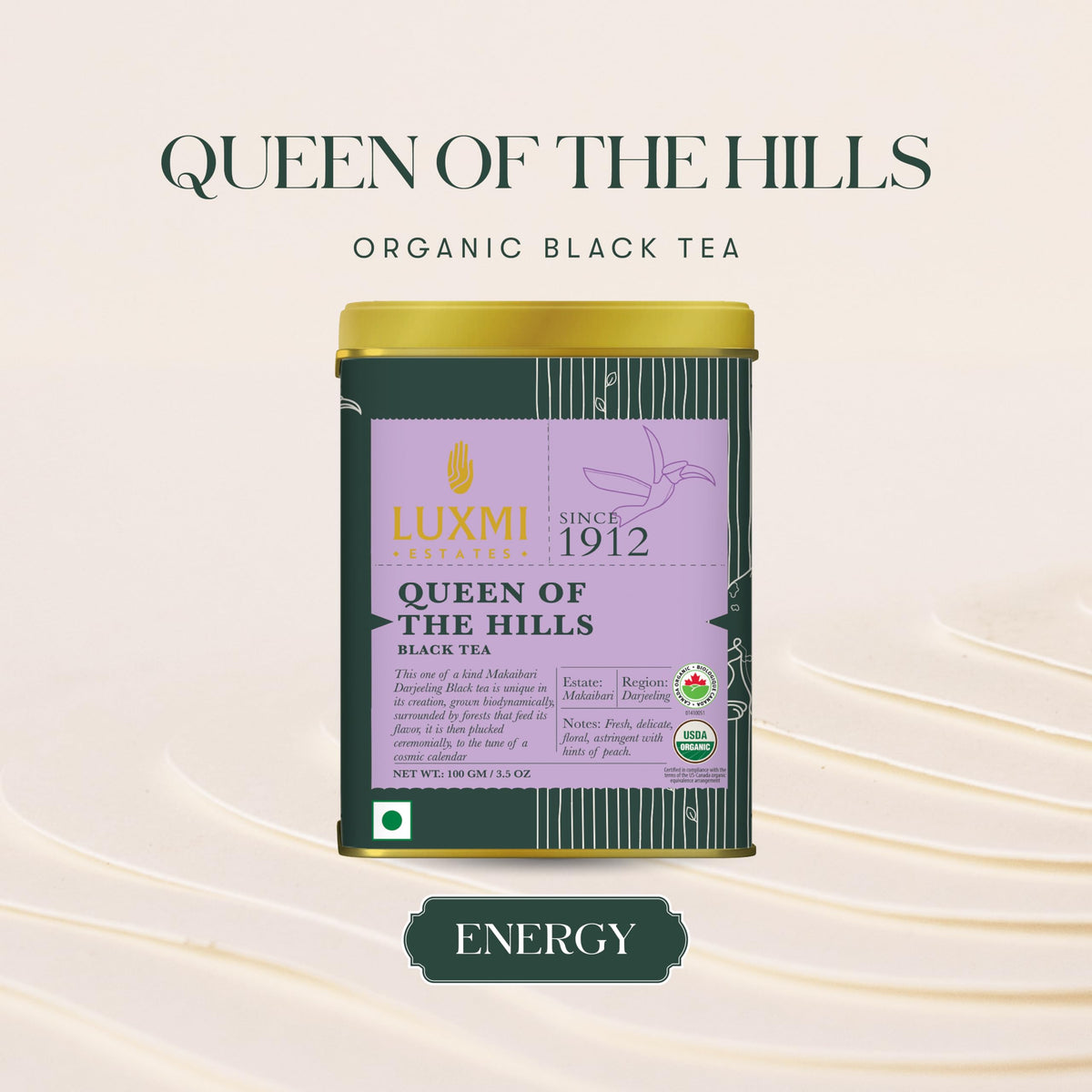 Luxmi Estates Queen of the Hills Organic Darjeeling Black Tea Loose Leaf 50 Cups (100g/3.5oz) | Direct from Garden