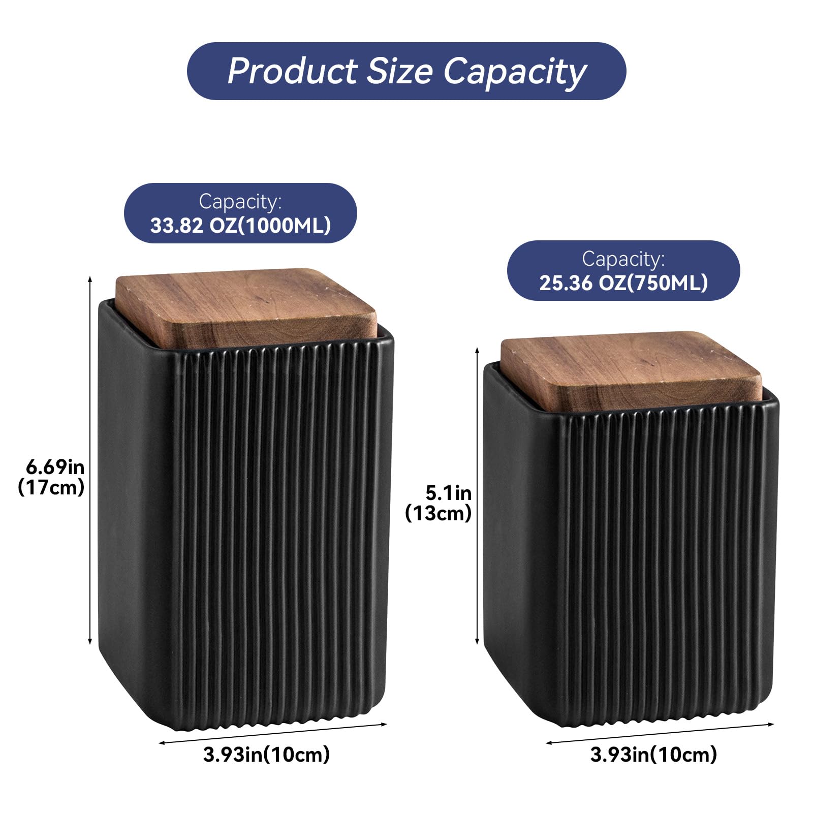 Jueison Ceramic Storage Jars Modern Airtight Coffee Canisters With Lid (Black,Small size,13cm*10cm)