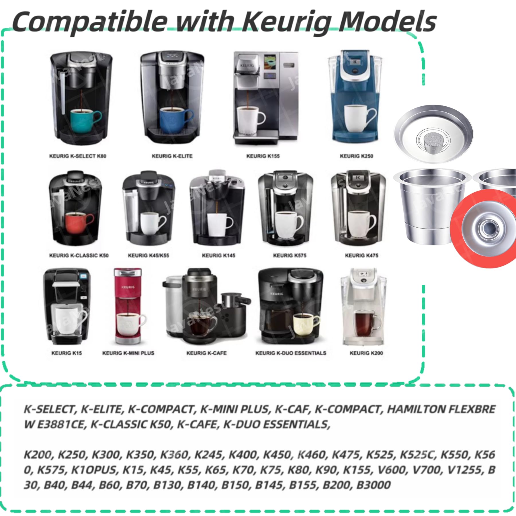 JavaNest 6 Pack Reusable K Cups for Keurig 2.0 & 1.0, Stainless Steel Reusable Coffee Pods for Keurig, Reusable Pods, Refillable Coffee Filter with Scoop & 6 Extra Seals (6 * new for Keurig 2.0 & 1.0)