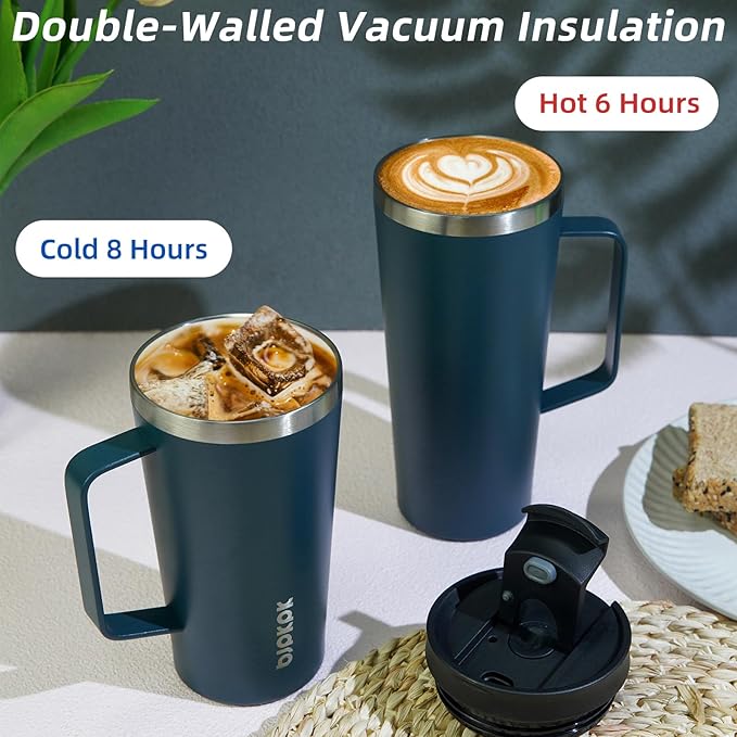 BJPKPK Insulated Tumbler with Handle, 18oz Insulated Tumblers with Lid and Straw, Stainless Steel Metal Water Bottles, Coffee Travel Mugs, Cups, Navy Blue