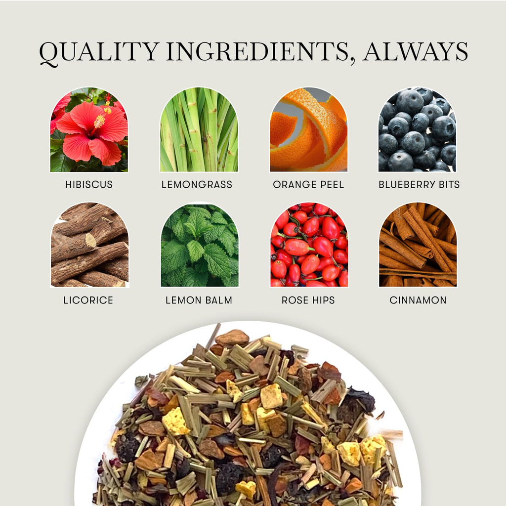 Luxmi Estates Blueberry Super Herbal Tea | Loose Leaf in Resealable Tin Caddy, 100g (3.5oz, ~50 Cups) | Caffeine-Free Fruit Herbal Infusion with Real Blueberry Bits, Hibiscus, Rosehips, Lemongrass, Orange Peel, Licorice, Lemon Balm & Cinnamon
