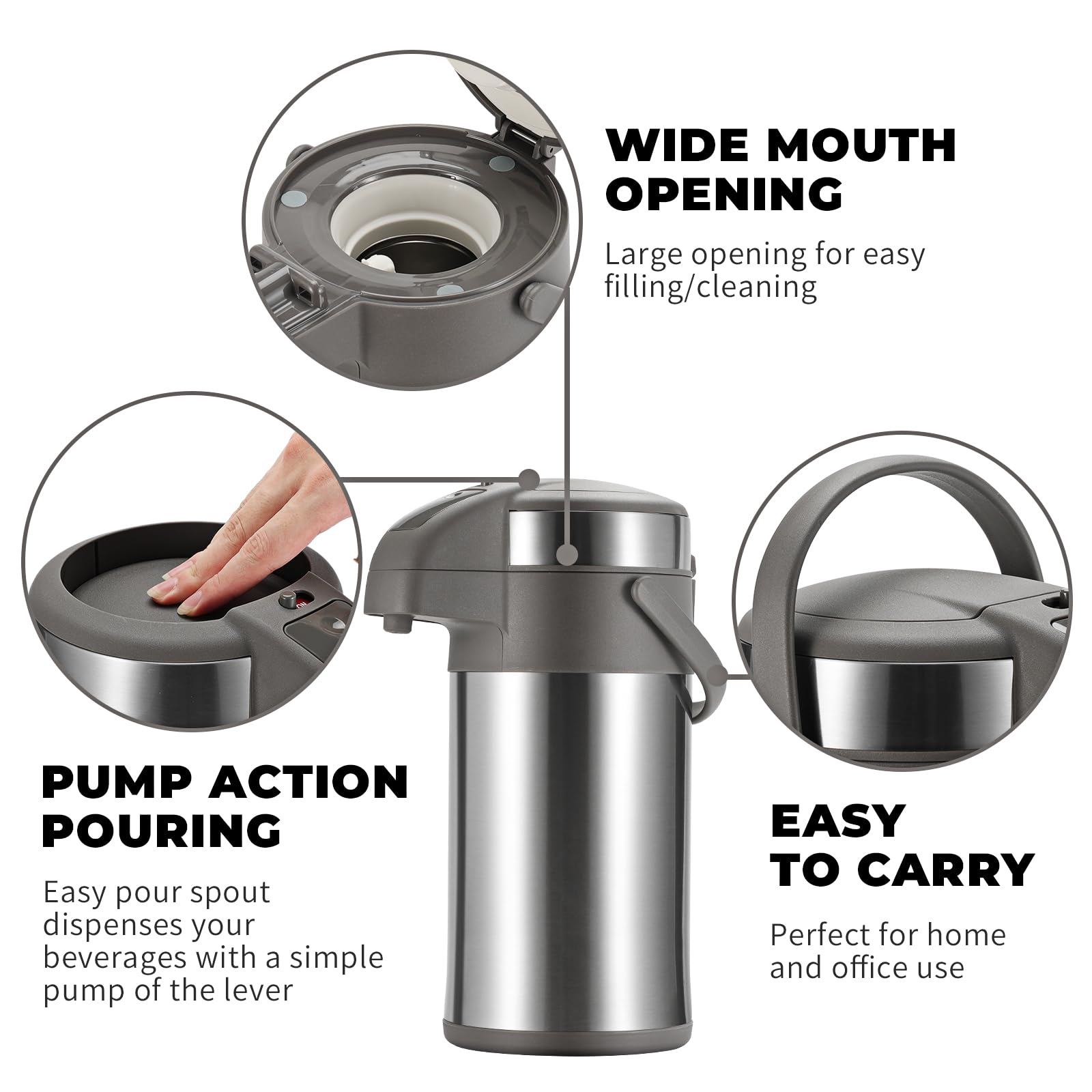OJOJ 4L/133OZ Thermal Coffee Carafe with Pump, Thermal Beverage Dispenser, Coffee Airpot Stainless Steel Coffee Carafe for Hot Drinks Silver