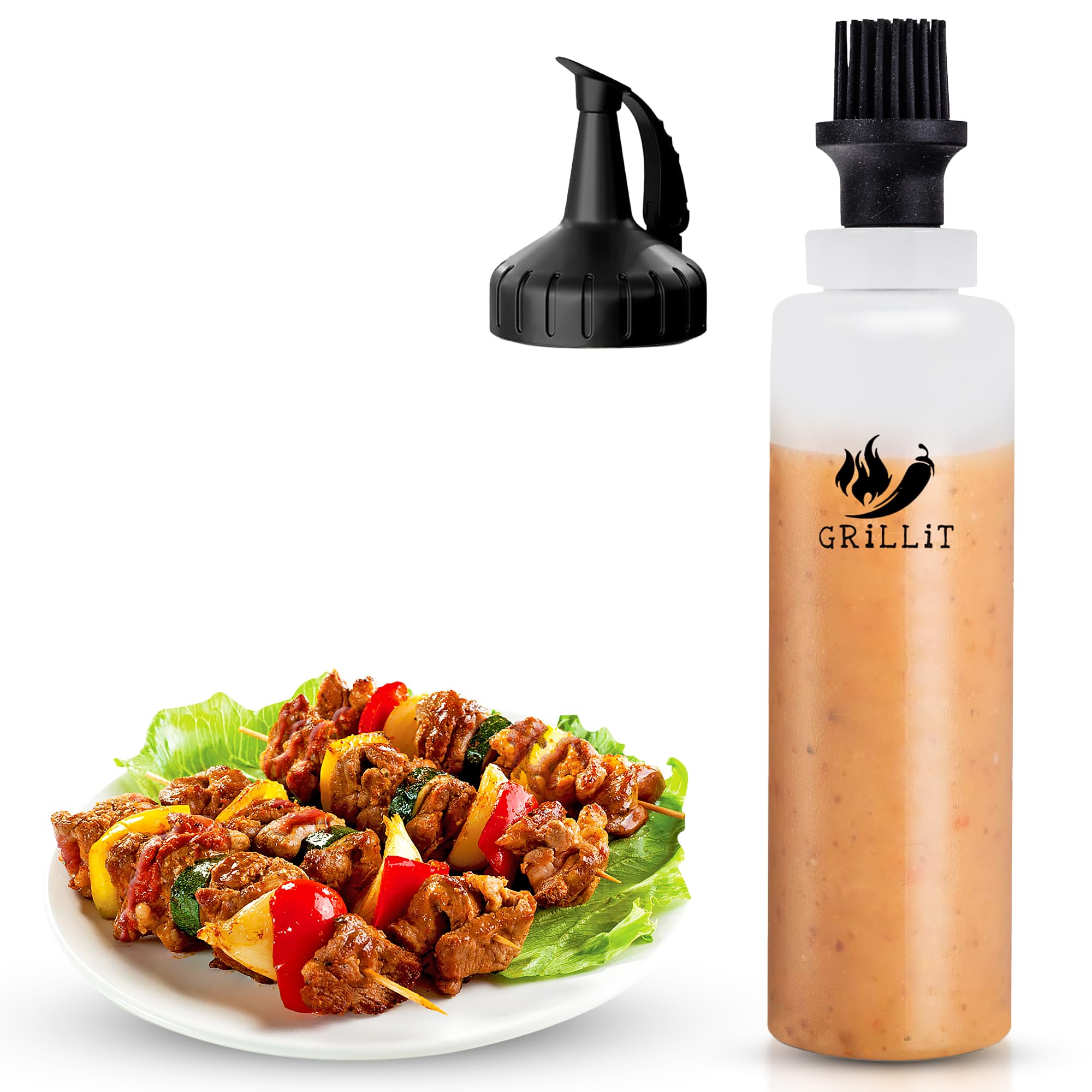 Silicone Basting Brush & BBQ Sauce Bottle - 16 oz Basting Bottle Dispenser for Grilling - Perfect Grill Brush for Marinades