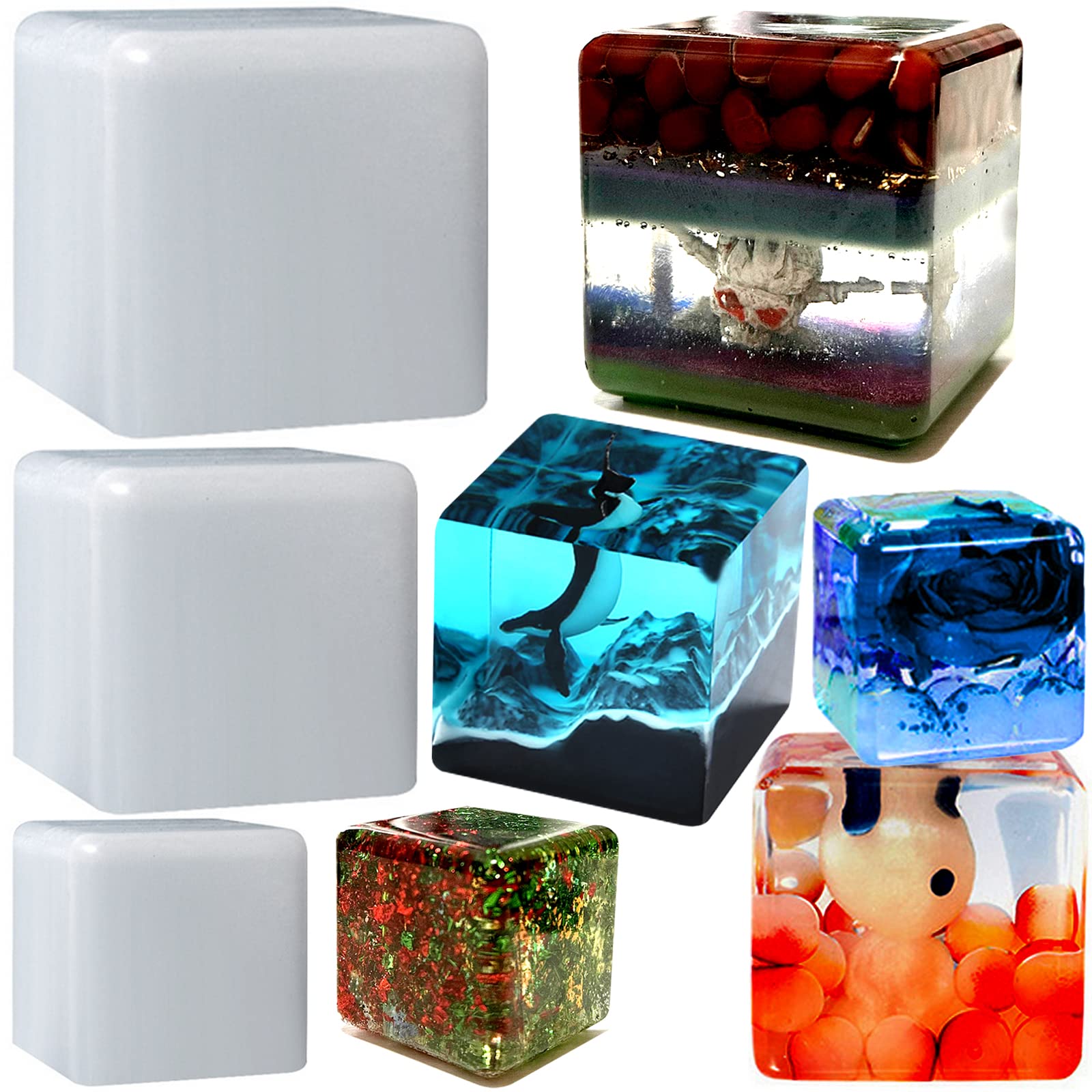 ZQYSING Resin Cube Molds, Set of 3 Sizes Deep Silicone Square Molds