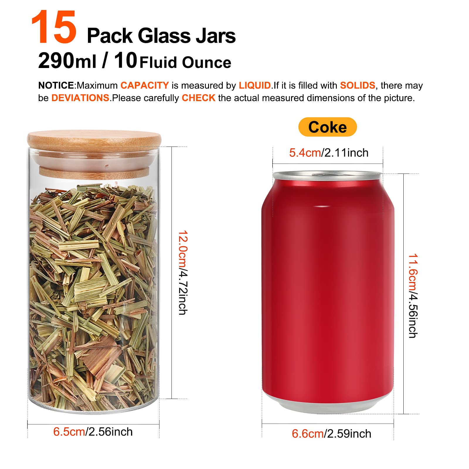 DHSBTLS 15 Pack 10 oz Glass Jars With Bamboo Lids for Kitchen, Pantry