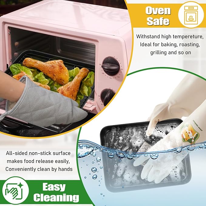P&P CHEF Baking Oven Sheet Pan with Rack for Cookie, Nonstick Oven Tray and Cooling Rack for Baking & Roasting, Easy Clean, Black, 10.4 x 8 Inch