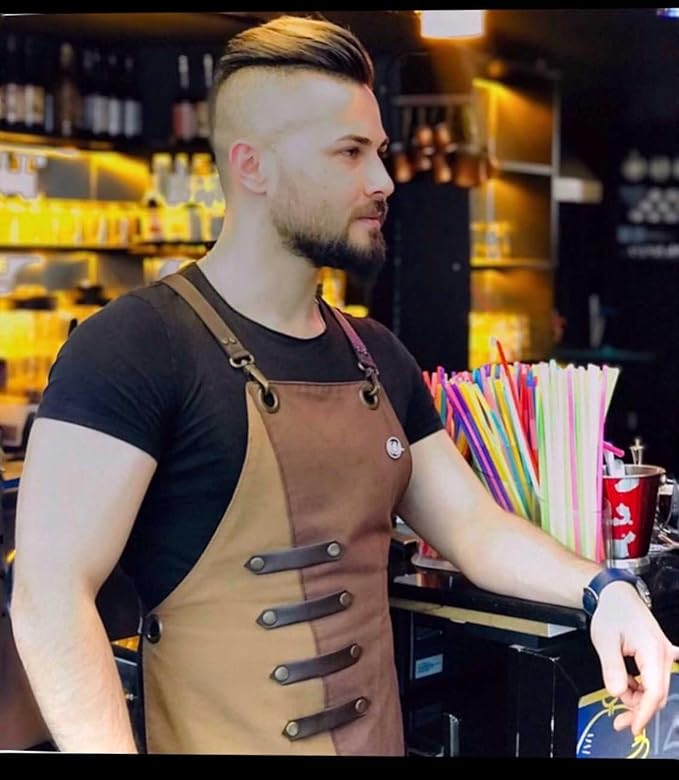 Apron for Women and Men Waterproof Canvas Extra Pocket for Chef Barista Gardening BBQ Grilling Crossback Unisex