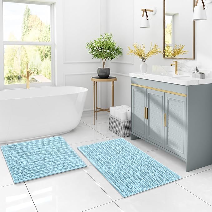 Arotive Luxury Chenille Bathroom Rug Mat, Extra Soft Thick Absorbent Shaggy Bath Rugs, Non-Slip Machine Wash Dry, Plush Bath Mats for Bathroom, Shower and Tub, 30x20, Blue