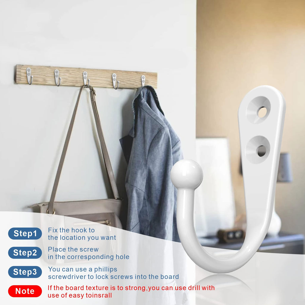 ZAYBOD 25 Pack White Hooks for Hanging - Heavy Duty Zinc Alloy Wall Mounted Hook Bulk for Coats, Towels - Matte White Single Coat Hook, Multi-Room Modern Closet Hardware Value Set