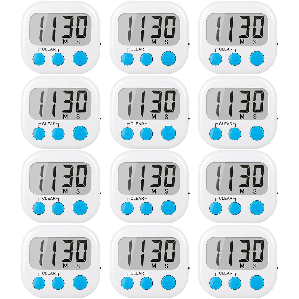 12 Pack Digital Kitchen Timers for Cooking Magnetic Timer for Cooking Loud Alarm White